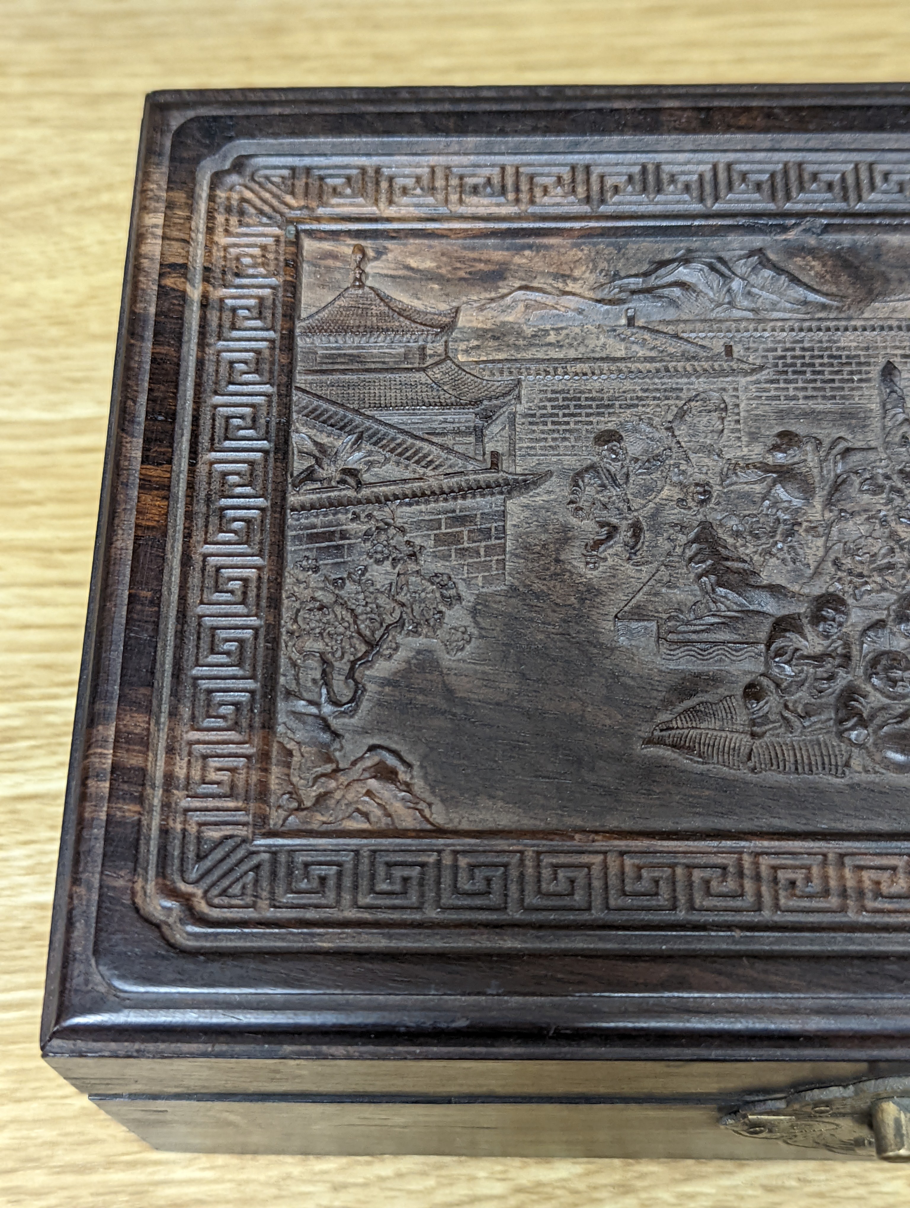 A Chinese hardwood box, 8.5in. (21.5cm)
